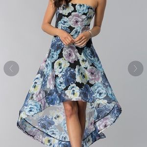 NWT LUXXEL Strapless Hi-Lo Floral Sheer Party Dress